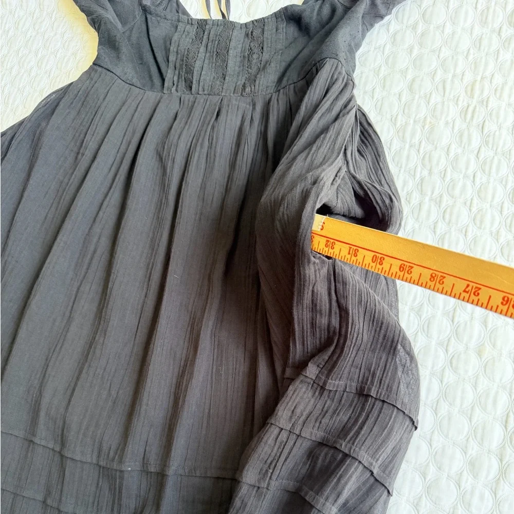 Free People Let’s Be Friends Black Summer Midi Dress Women’s Size S Puff Sleeve - Picture 11 of 16